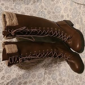 Torrid Knee High Brown Combat Style Boots